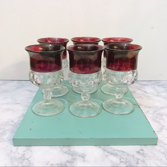 (6) VTG King’s Crown Thumbprint Goblets - Picture 2 of 6